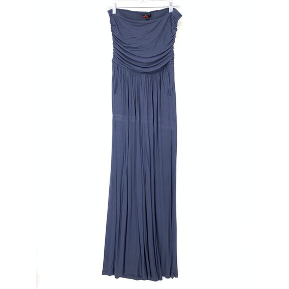 Y2K Forever 21 Jersey Knit Jumpsuit Womens Sz Large Blue Strapless Wide Leg - Picture 1 of 7